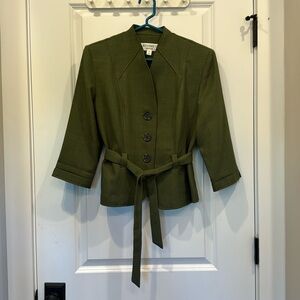 Vintage cropped tie-belt green blazer